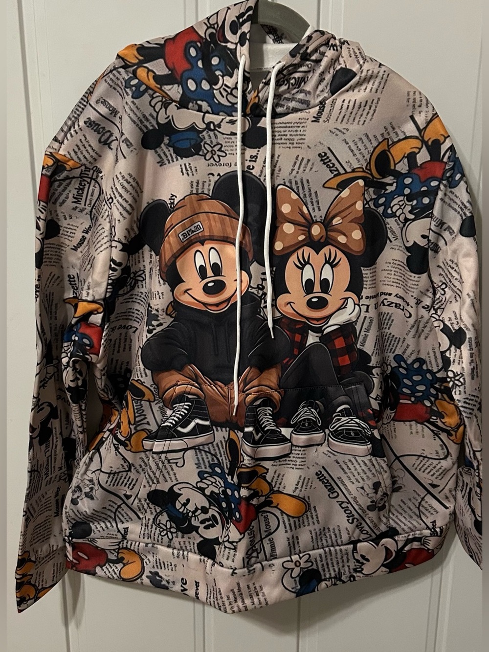 Mickey & Minnie Graphic Hoodie - Beige with Multicolor Print